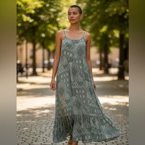 Elegant Green Babydoll Maxi Dress